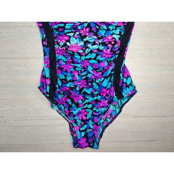 Vintage 80s Maxine Of Hollywood Womens Neon Floral One-Piece Swimsuit Size 12 - Picture 6 of 9